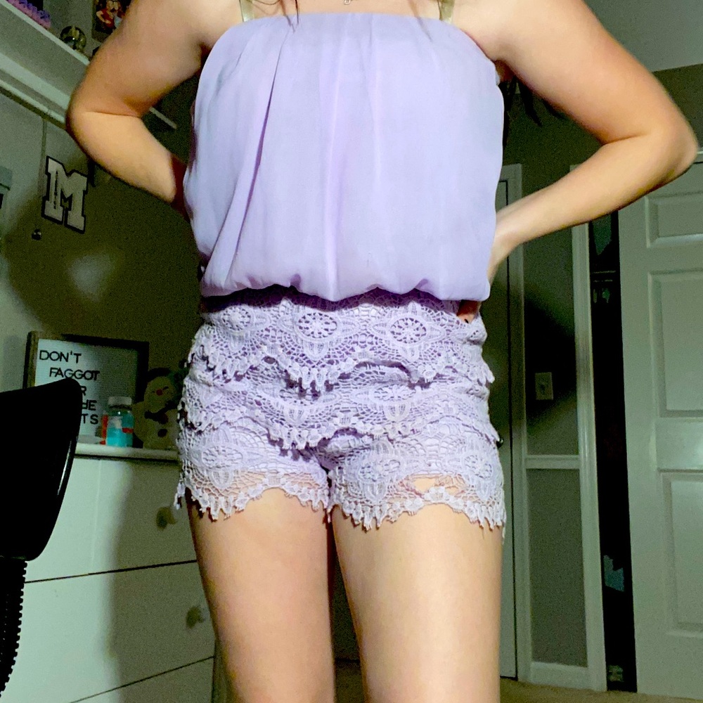 lavender lace short Romper